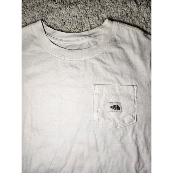 The North Face Shirt Kids Large Beige Short Sleeve Crew Neck Badge Logo Pocket - Picture 2 of 4